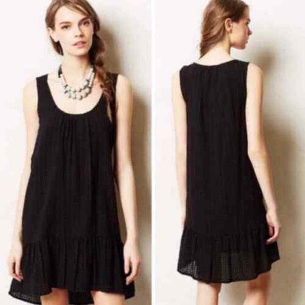 ✅ Anthropologie Maeve Melanie Drop Waist Dress BLACK‎ SIZE SMALL